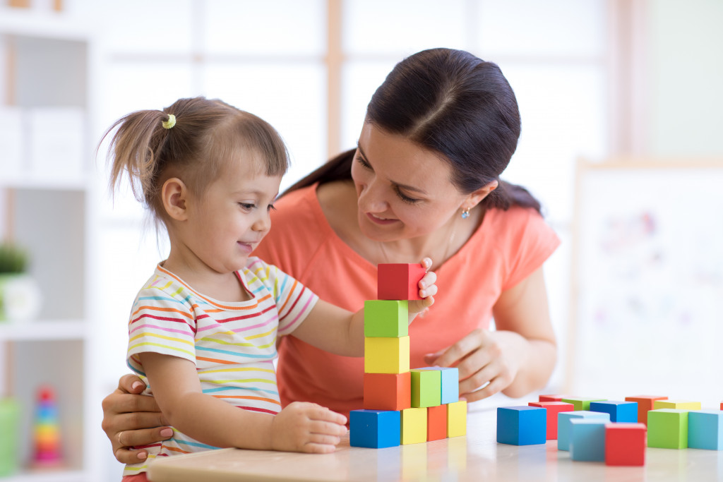 mother and daughter building blocks