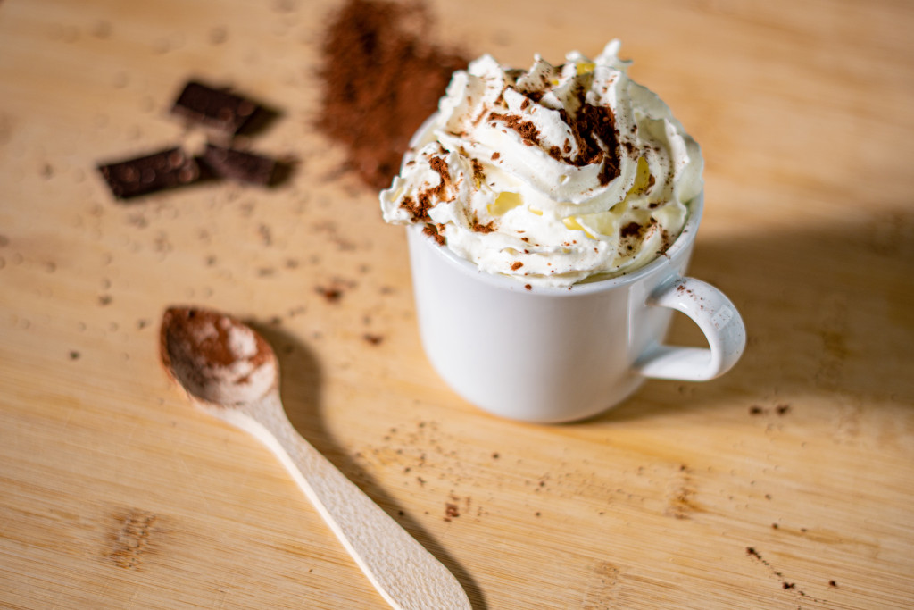 cup of hot cocoa with whipped cream