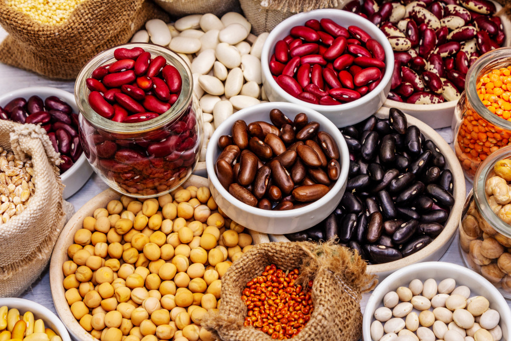 assortment of whole grains and protein sources